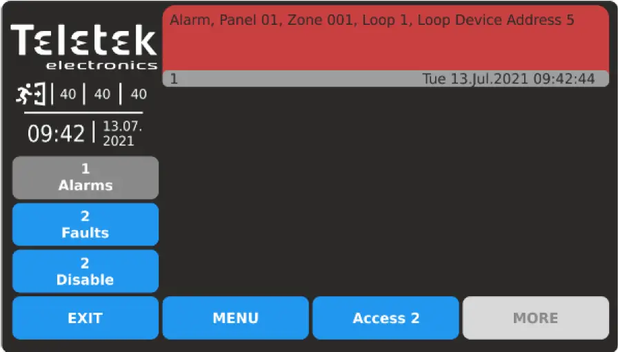 Teletek TFT Addressable Fire Alarm Repeater Panel 54