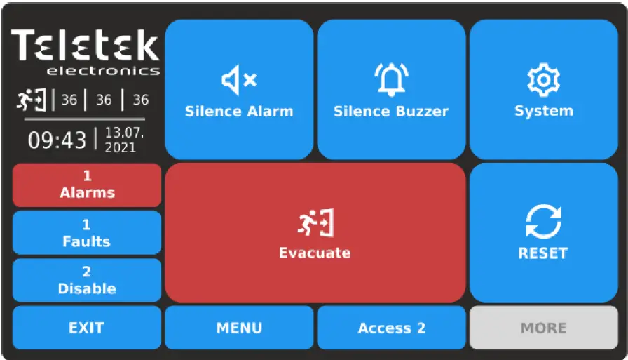 Teletek TFT Addressable Fire Alarm Repeater Panel 55
