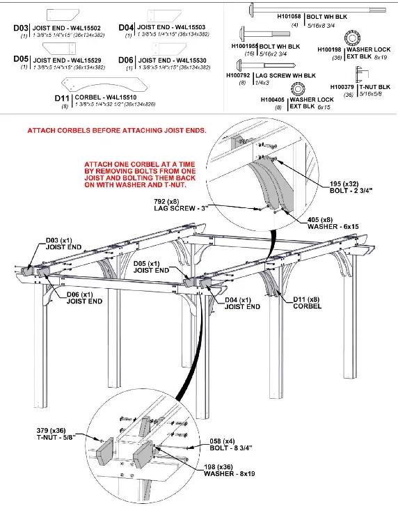 Backyard DISCOVERY 2101579COM Beaumont 20 ft x 12 ft Light Brown All Cedar Wooden Pergola - ASSEMBLY13