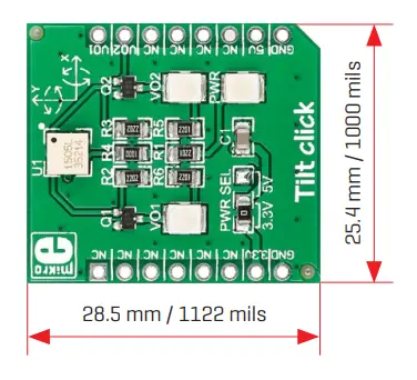 MikroElektronika MIKROE-1834 Tilt Click Compact Add-On Board - Dimensions