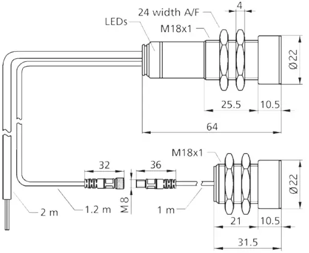 microsonic dbk+5 Empf 3CDD M18 K7K2 Ultrasonic Double Sheet Detection With 2 Switched Outputs 5