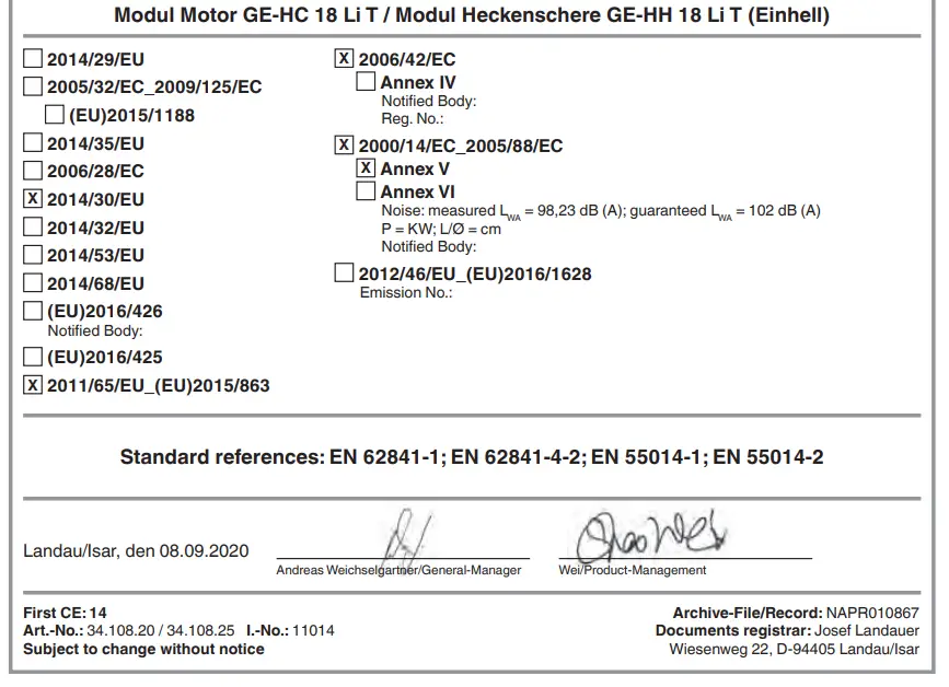 Einhell GE-HC 18 Cordless Telescopic Hedge Trimmer - symbol 2
