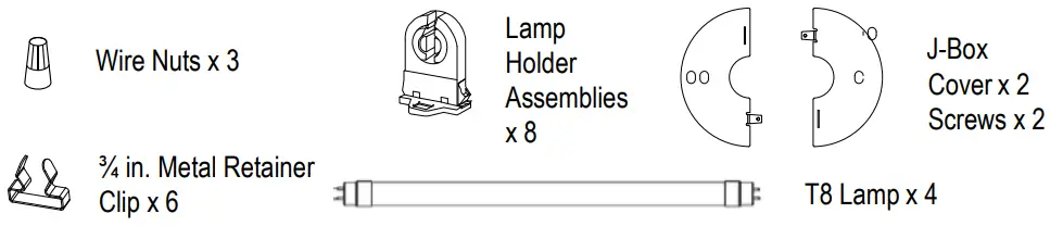 EnviroLite STCONN1 4P 8 FT Industrial LED White Strip Light Fixture with 4 T8 LED Tubes - PARTS INCLUDED