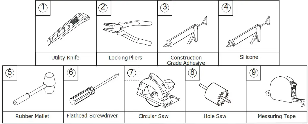 LUXART Square and Rectangular Shower Wall Kits - RECOMMENDED TOOLS