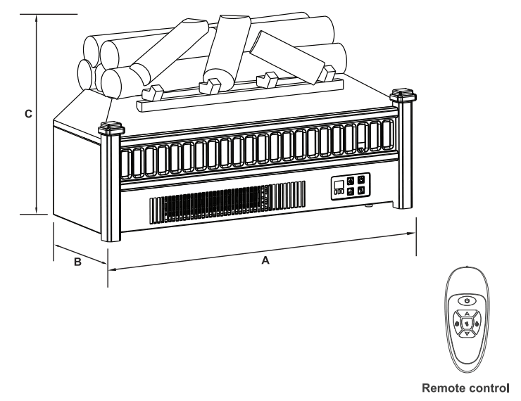 TURBRO EF23-SERIES Eternal Flame 23 in. Electric Log Set Heater - Dimensions