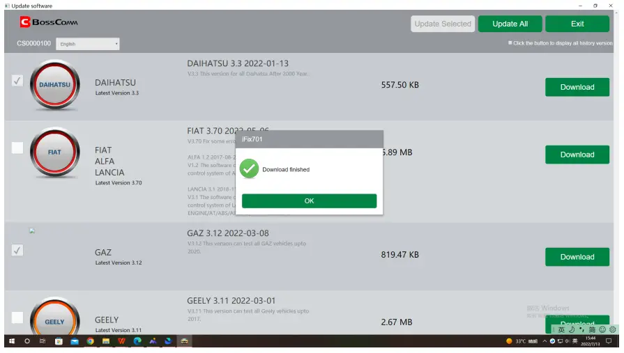 BC BossComm IF 745 OBD2 Car Scanner Software - update