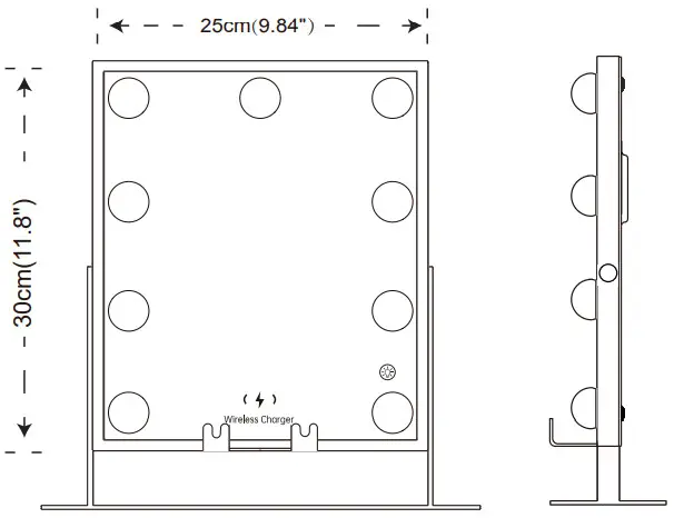 LED Hollywood Style Vanity Mirror with Wireless Charger -Product Sige