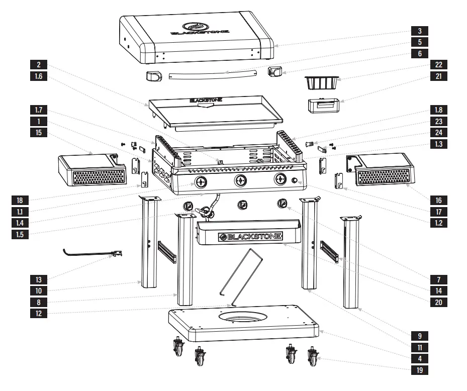 BLACKSTONE 2152 28 Inch XL Griddle with Hood and Adjustable Front Tray - ASSEMBLY