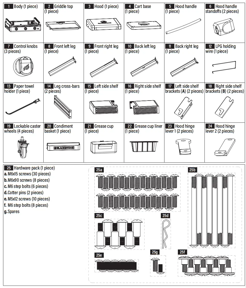 BLACKSTONE 2152 28 Inch XL Griddle with Hood and Adjustable Front Tray - Parts
