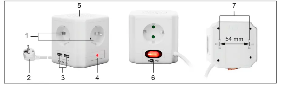 goobay 41268 4-Way Socket Cube with Switch and 2 USB Ports -