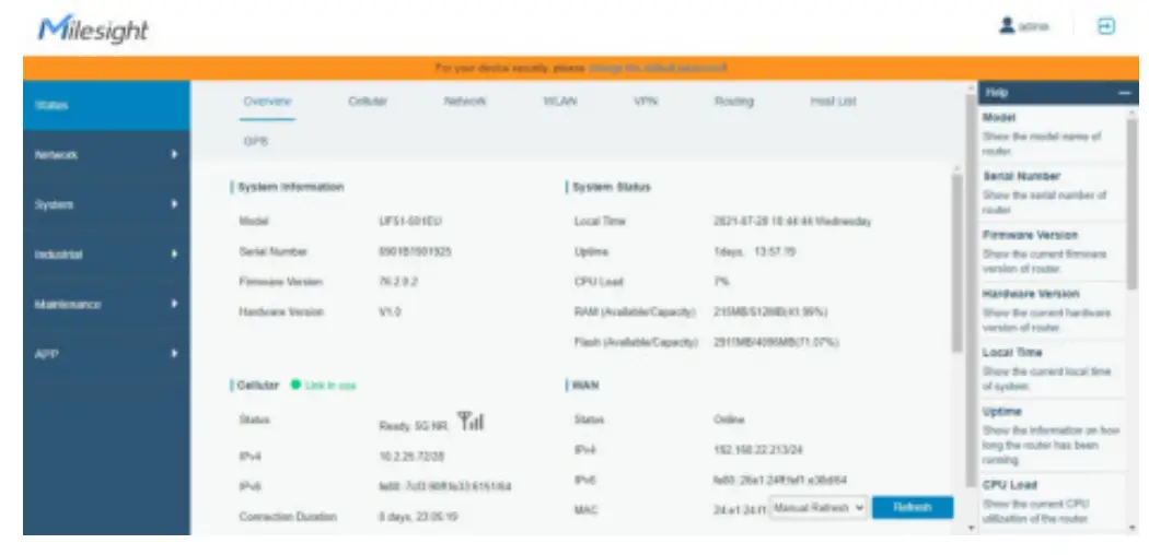 Milesight UF51 5G CPE Router - system