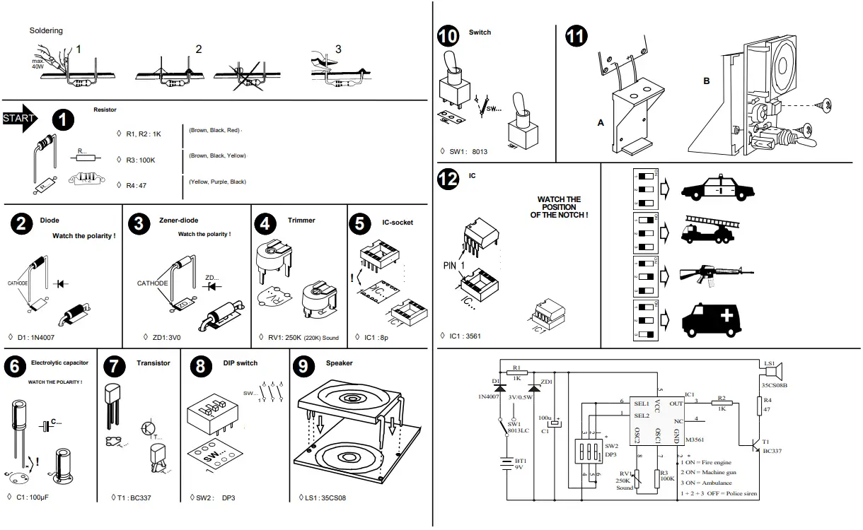 velleman WSAH113 Siren Sound Generator Electronic Kit - Fig