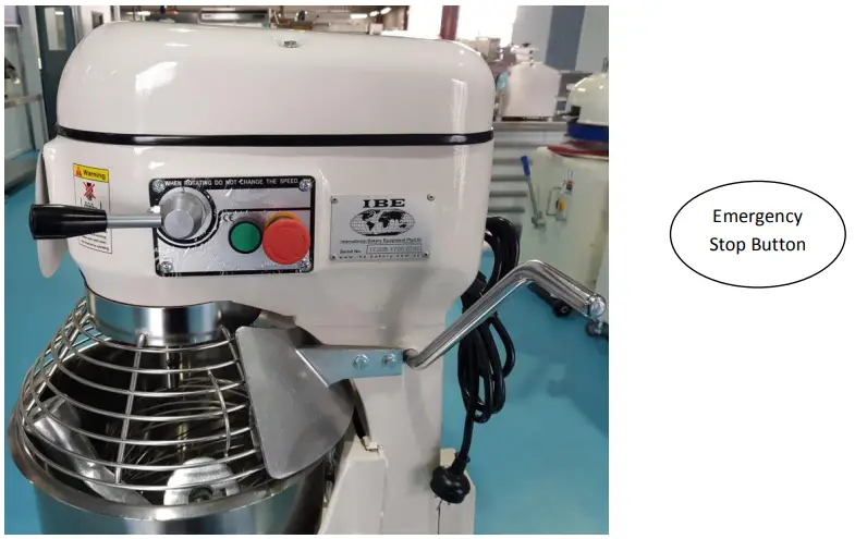 IBE TF20B 20lt Planetary Mixer - Stop Button