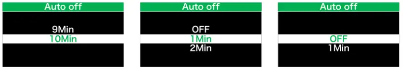 “Auto Off” Set automatic Off time