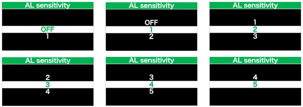 “AL Sensitivity” Set light sensitivity