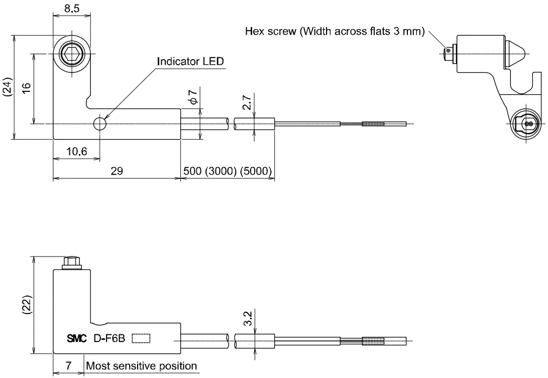 SMC D F6 Series Solid State Auto Switch - Dimensions