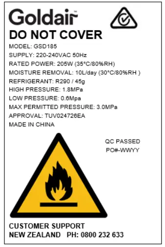 Goldair GSD185 10L Dehumidifier - Logo