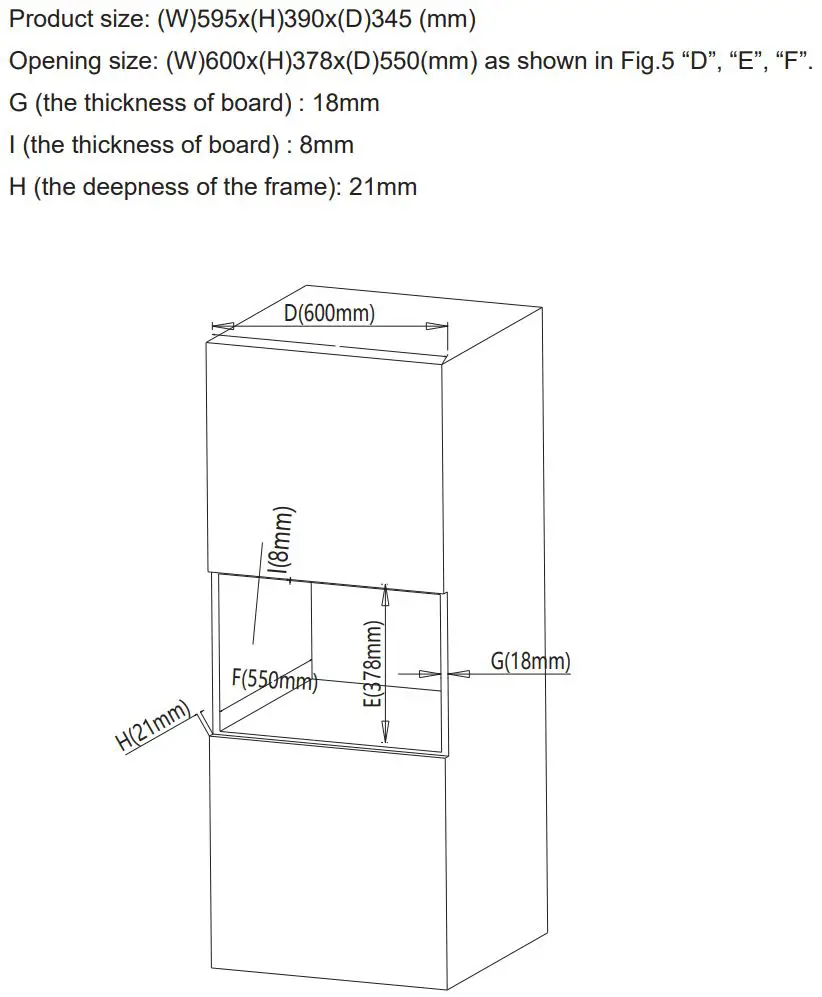 MORRIS B6128MW Built-In Microwave Oven Instruction Manual - Cabinet details