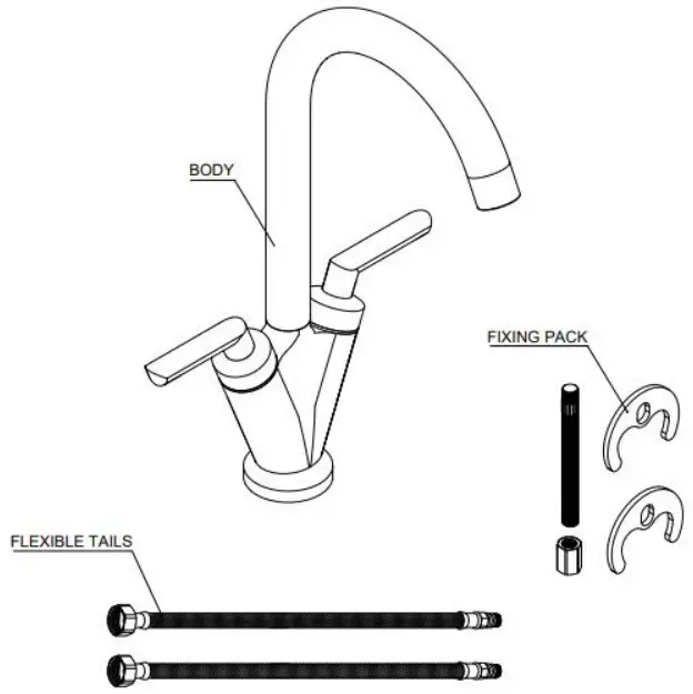 better bathrooms HECDLCHR Twin Lever Chrome Kitchen Mixer - Diagrams