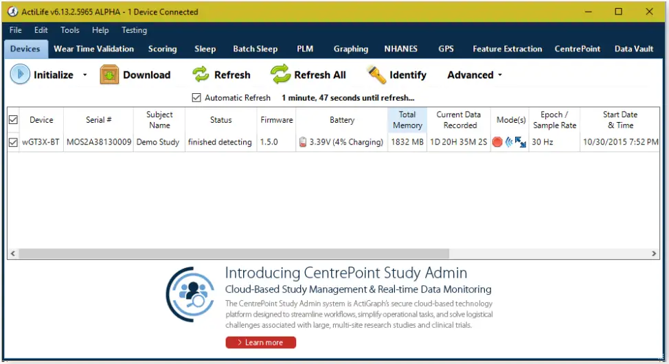 ActiGraph wGT3X BT Flagship Activity Monitor Wearable Device - ActiLife software