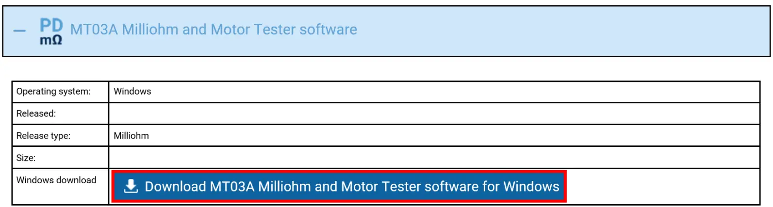 Pico MT03A Milliohm and Motor Tester - app 2