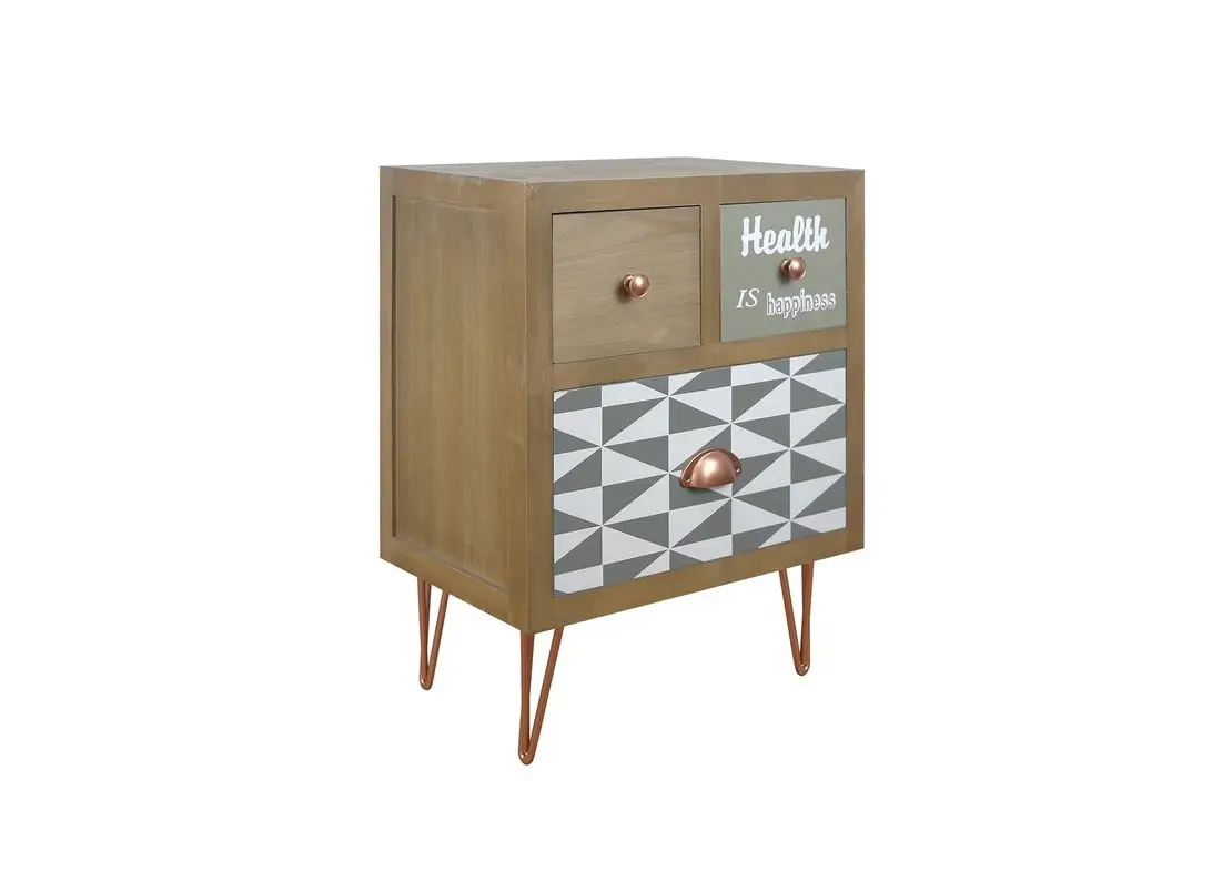 Modernluxe L-wf297937aam Wooden Nightstand With Three Drawers And Metal Feet Modern Style Bedside Table Instruction Manual