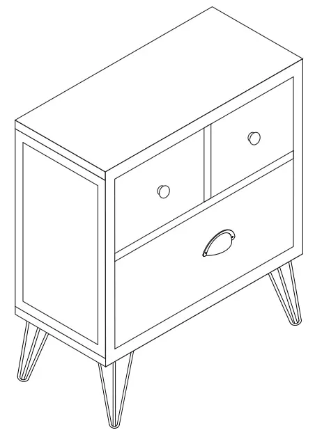 ModernLuxe L-WF297937AAM Wooden Nightstand with Three Drawers and Metal Feet Modern Style Bedside Table