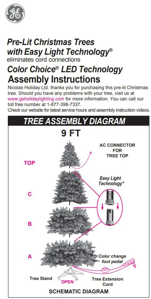 GE Pre-Lit Christmas Trees with Easy Light Instruction Manual