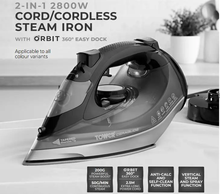 Tower T22022gld Cordless Steam Iron User Manual