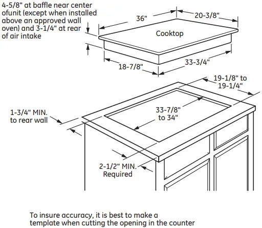 GE APPLIANCES PHP9036DJ 36 Inch Built In Touch Control Induction Cooktop - DIMENSIONS