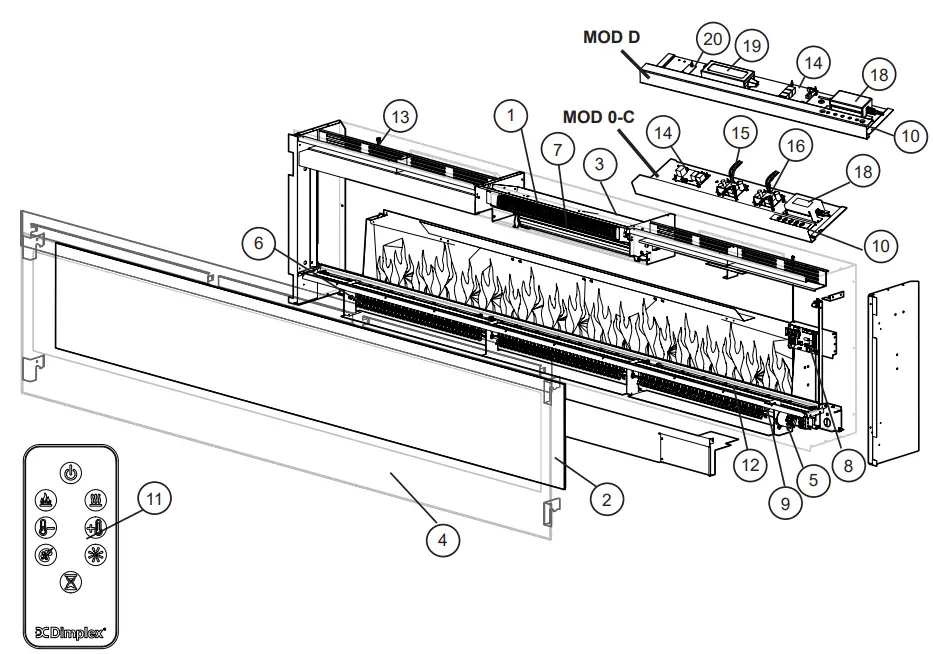 Dimplex BLF7451 Prism Electric Fireplace - parts diagram