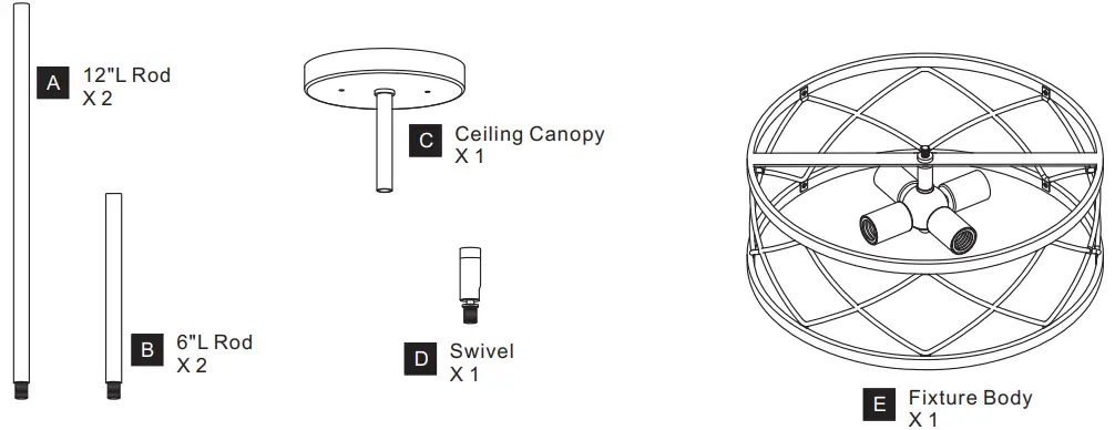 QUOIZEL QSF5632MBK Cedar Park 4 Light Matte Black Semi Flush Mount Ceiling Light - PACKAGE CONTENTS