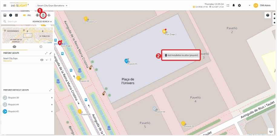 inteliLIGHT City Centric Smart Street Light - map interface