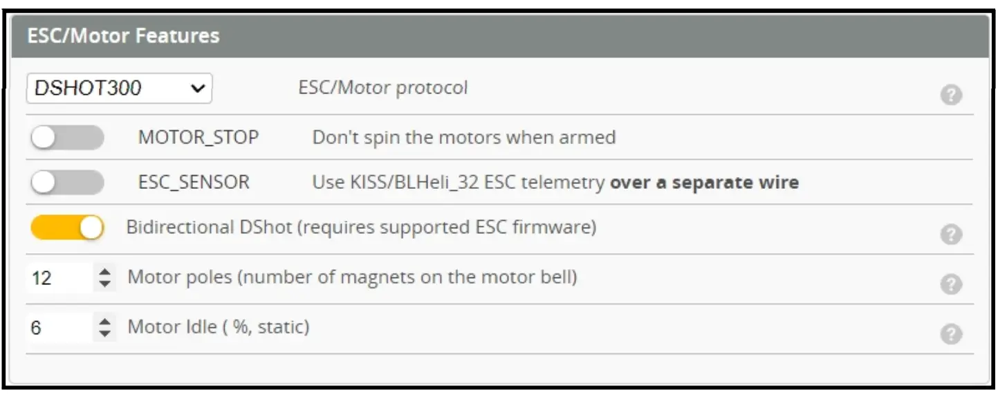 Mixer type and ESC/motor protocol