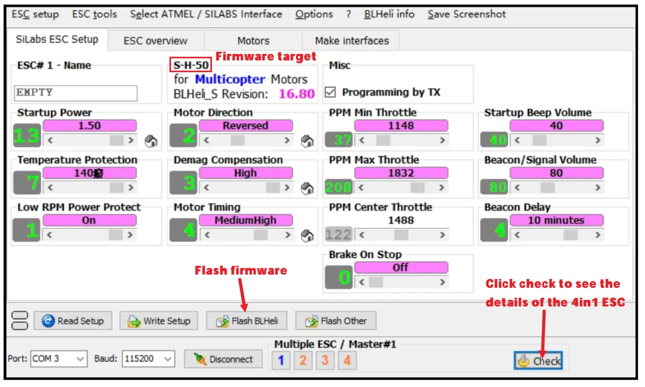 ESC Check and Flash firmware