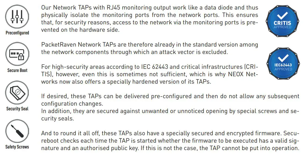 NEOX NETWORKS NEOXPacketRaven Hybrid Singlemode Multimode 1G Fiber TAPs User Guide - Advanced functions of Hardened TAPs