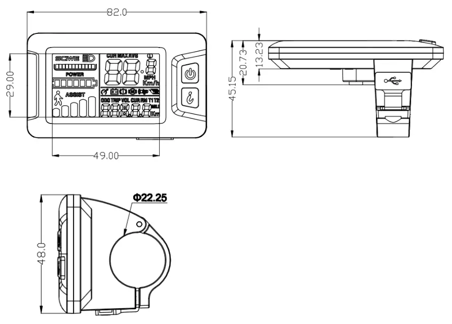 SCIWIL EN05 LCD Electric Bike LCD Display - Temperature