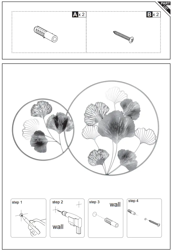 HOMCOM 830-652V00MX Gold 3D Metal Wall Art Modern Ginkgo Leaves Hanging Wall Sculptures Home Decor - fig1