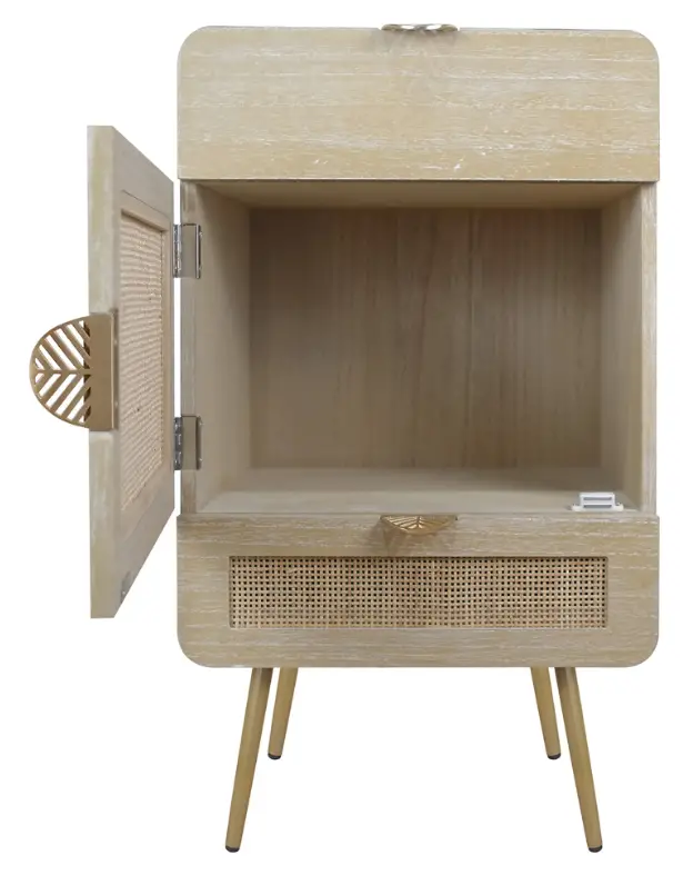 ModernLuxe L-WF297942AAM Wooden Nightstand with Rattan Panel Two Drawers One Cabinet