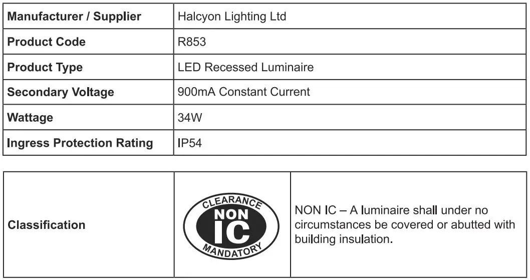HALCYON R853 LED Recessed Luminaire Instruction Manual - Manufacturer