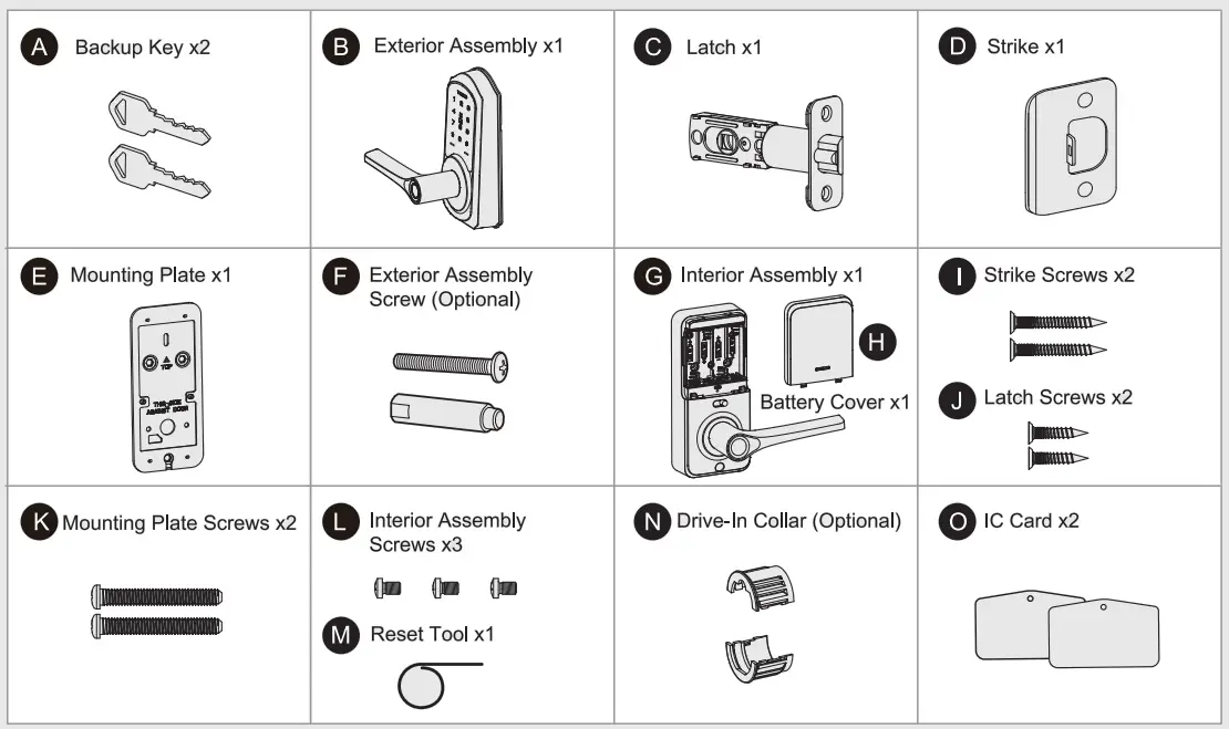 TeeHO AZ09 Smart Keypad Door Lock - Part List