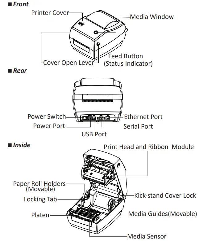 Simtek LT4521 Direct Thermal and Thermal Transfer Label Printer - fornt