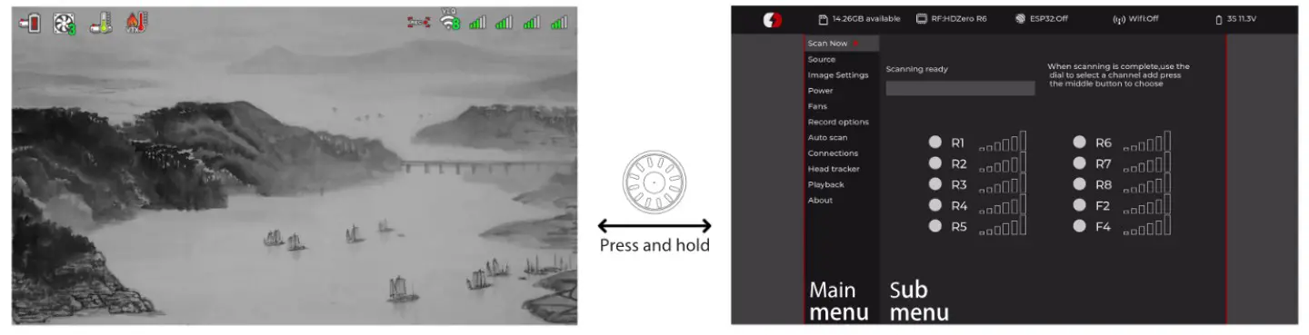 HDZERO DIVIMATH FPV Goggles - Video view and Menu view