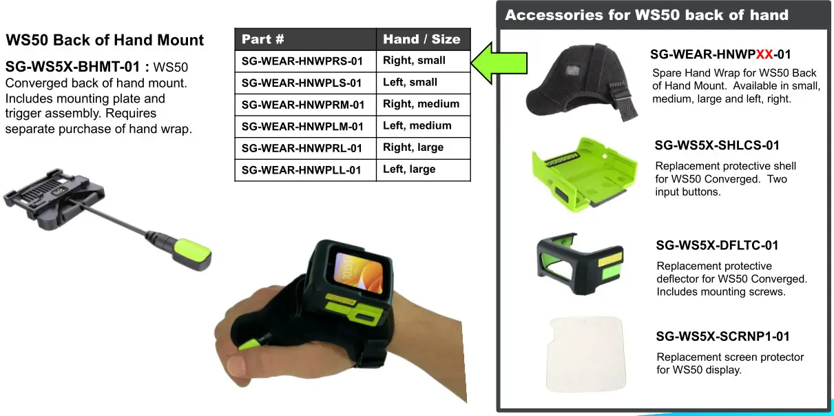 BLUESTAR WS50 Android Wearable Computer - WS50 Converged Back of Hand Mount