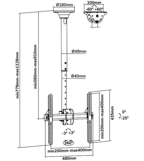 Neomounts NM C440BLACK Monitor Ceiling Mount - Product Overview 1