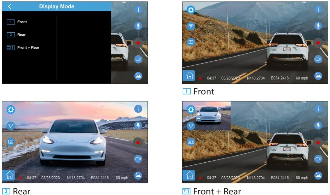 TYPE S S403 4K 60FPS Dashcam - Display Mode