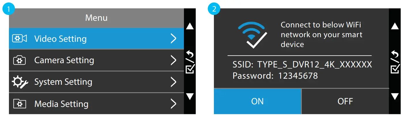 TYPE S S403 4K 60FPS Dashcam -Menu