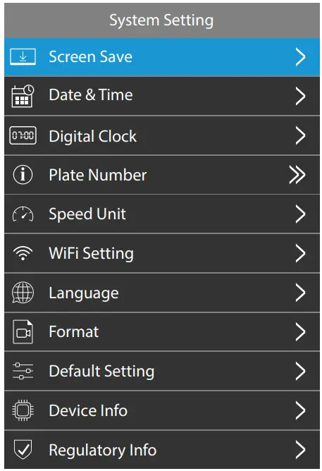 TYPE S S403 4K 60FPS Dashcam - System Setting