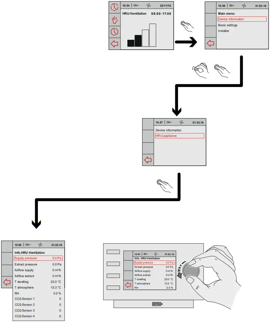 BRINK Sky 300 Mechanical Ventilation with Heat Recovery - Device information menu