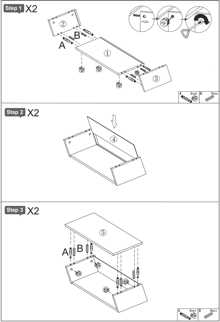 ModernLuxe L-WF299270AAK Glass Top Coffee Table with Open Shelves and Cabinets - INSTRUCTION MANUAL 1